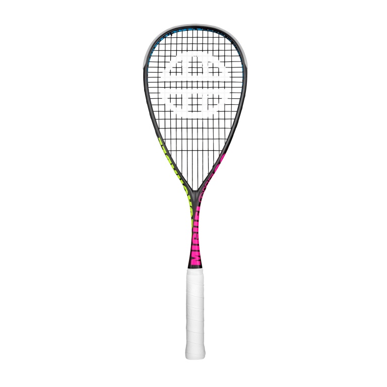 UNSQUASHABLE Squash Racket Miguel Rodriguez ONE20 Limited Edition (120g/head heavy) 2025 black/pink - strung -